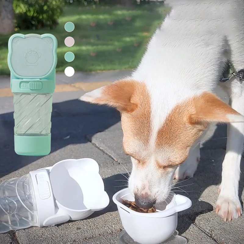 

3-in-1 Multifunctional Outdoor Dog Water Bottle with Bag Dispenser Safety Plastic Portable Pet Bowl Feeding & Watering Supplies