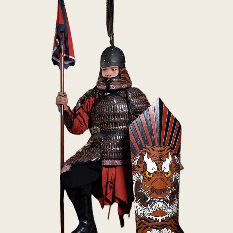 

10kg Real Armor Men Black&Silver Stainless Steel Medieval Warrior Outfit Unisex Fighting Practice Battle Gear Armor Helmet