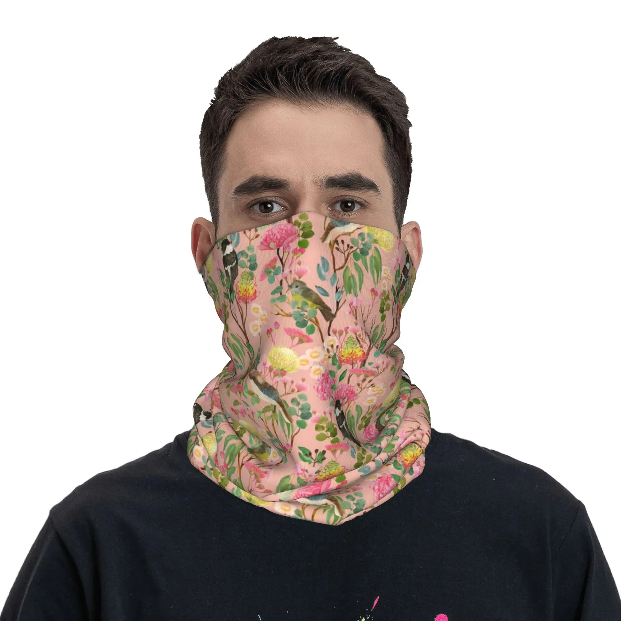 

Australian Birds and Blooms Native Flora Chinoiserie Bandana Neck Gaiter Printed Wrap Scarf Headwear Outdoor Sports for Adult