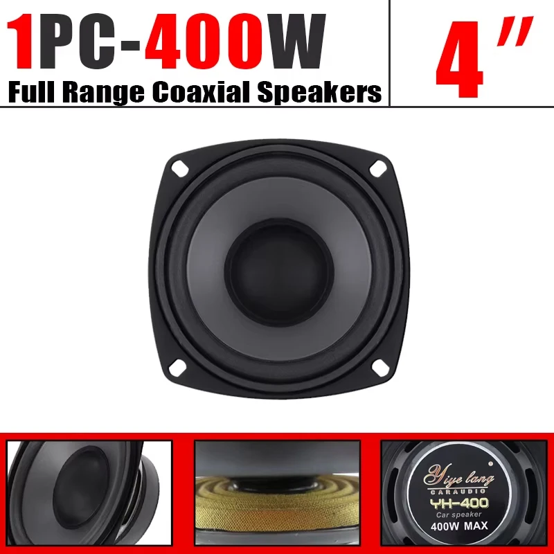1PC 4 Inch Car Speakers 400W 2-Way Vehicle Door Audio Music Stereo Subwoofer Full Range Frequency Automotive Speakers Woofer