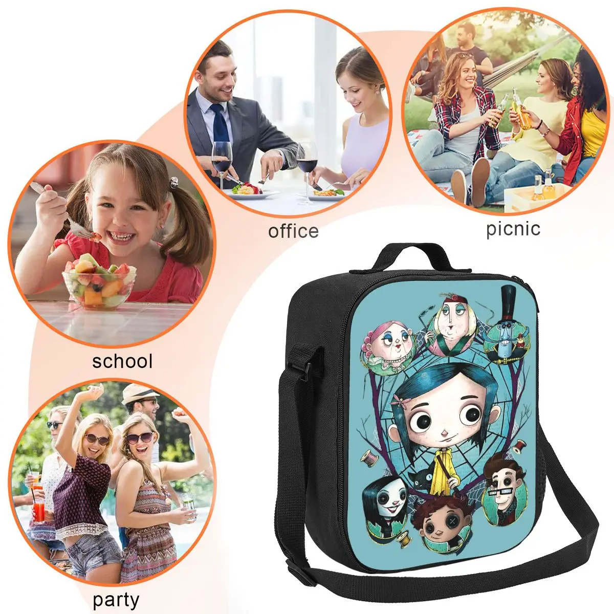 Custom Halloween Horror Film Coraline Lunch Boxes for Women Waterproof Cooler Thermal Food Insulated Lunch Bag Office Work