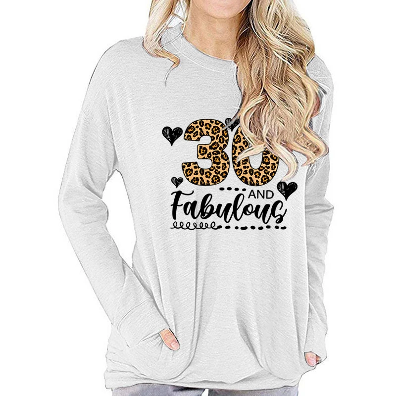 Women's Long Sleeve T-shirt 30 and Fabulous Leopard Print Classic T-shirts Retro 30th Birthday Fall Long Sleeves Gifts for Women