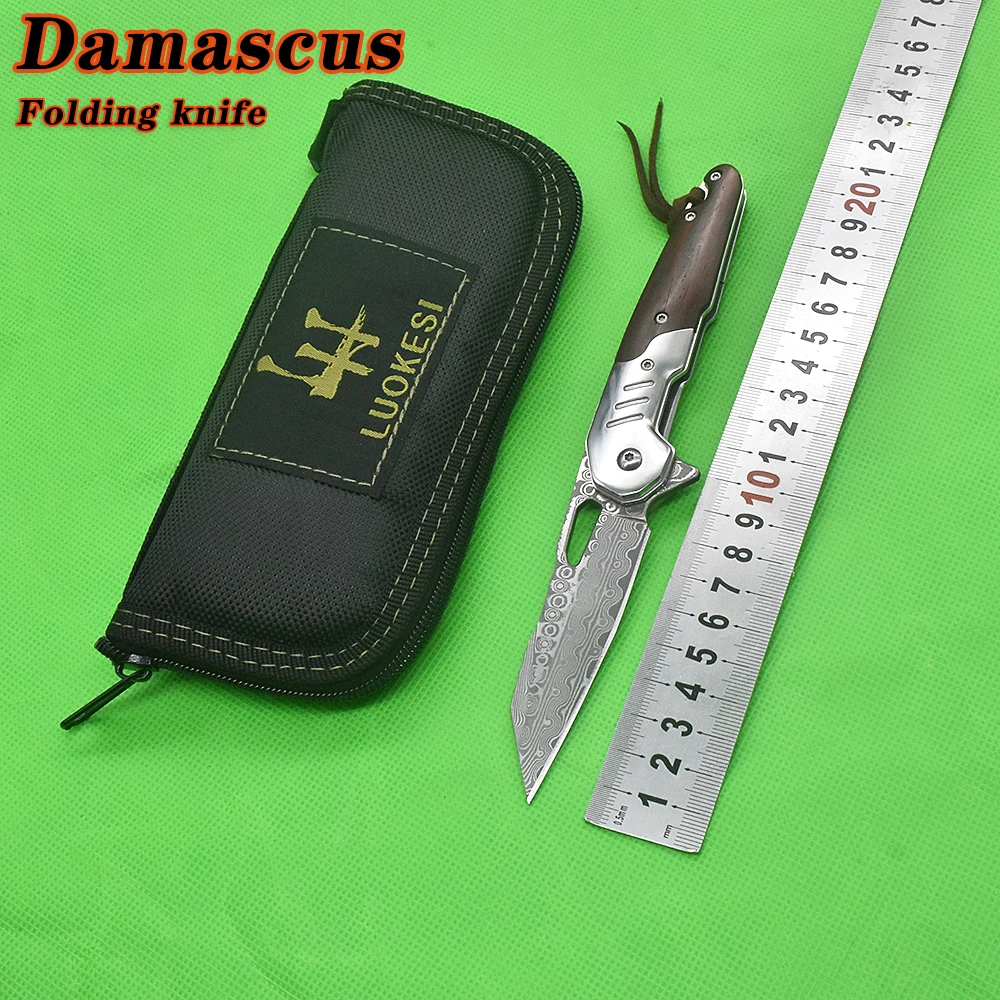 VG10 Damascus Steel Rosewood+Steel Handle Folding Knife Tactical Outdoor Camping Survival Hunting Self Defense Pocket Jackknife