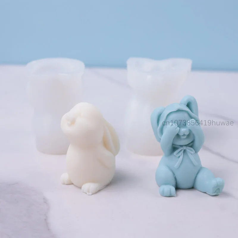 Squeezing Rabbit Silicone Candle Mold 3D Animal Crafts Resin Gypsum Soap Mold DIY Chocolate Ice Block Baking Tool Home Gift