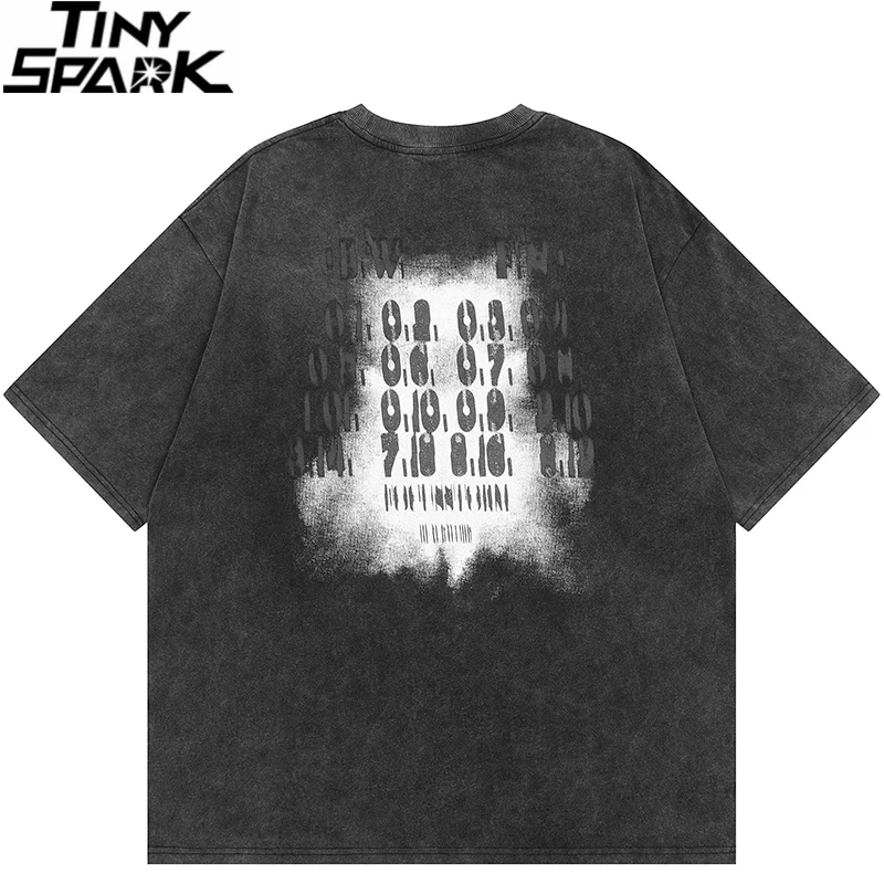 Men Streetwear Hip Hop Oversize T Shirt Blue Shadow Letter Graphic Vintage Washed Black T Shirt Harajuku Tshirt Tees Cotton