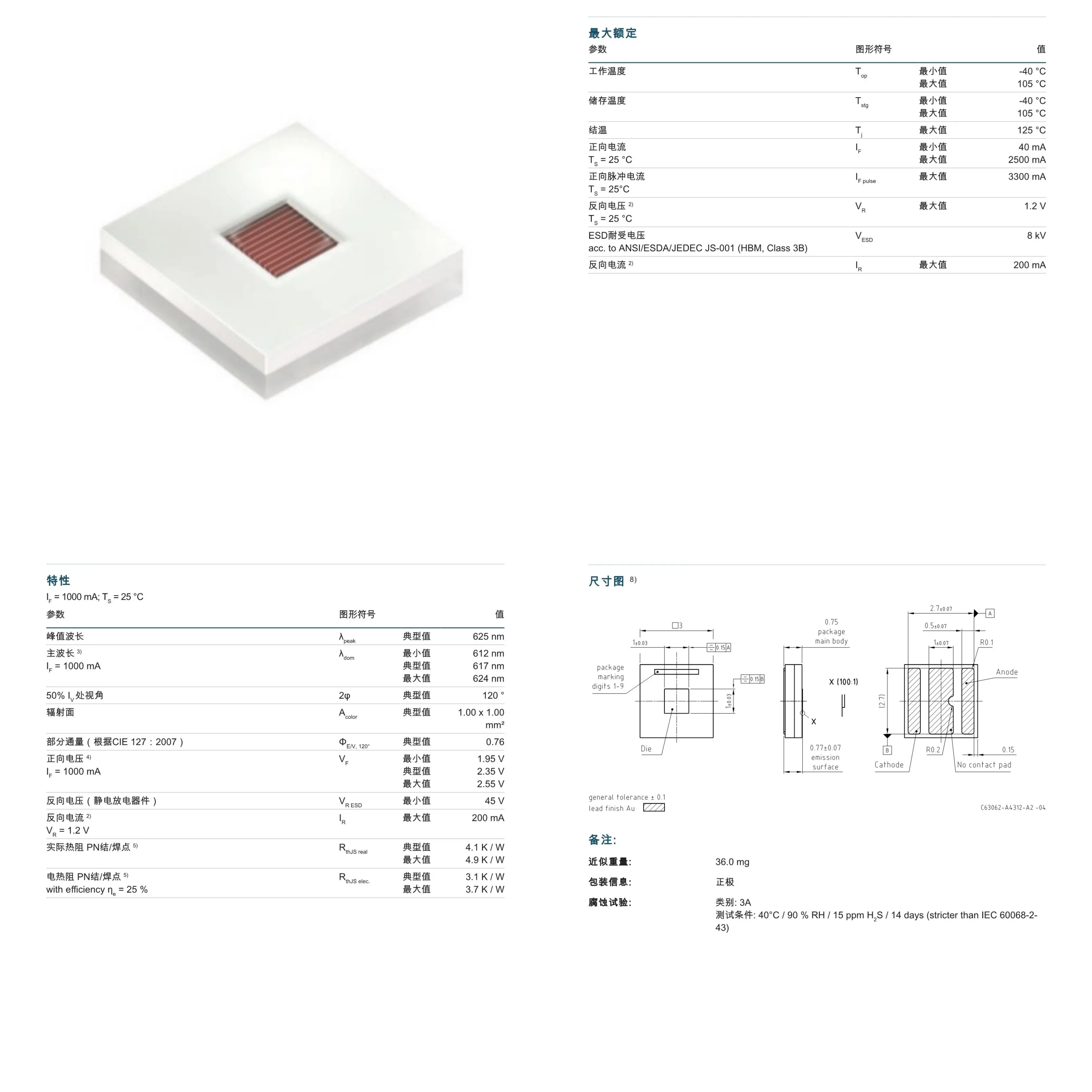 

100pcs KW CSLNM1.TG 3030 replace 3535 2835 xpe35 xte 3w 5w 6.5W 2V-2.6V 2500MA red 620nm