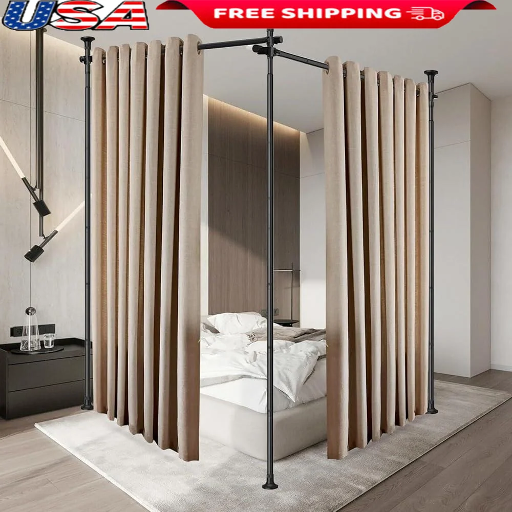 

Adjustable No Drill Room Divider Curtain Rod Space Separation Tension Mounted Easy Install Durable Stainless Steel Privacy