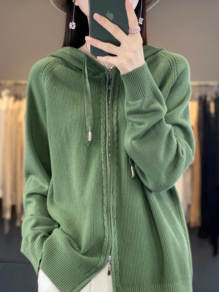 New Hoodies And Cardigans Hooded zip-up Long Sleeve Coat For Women Lady Clothing Fashion Hoody Knitted Jumpers Female Outerwears