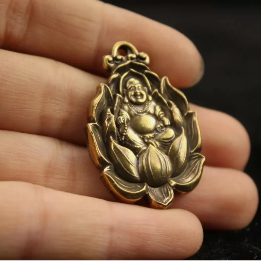 3.7 cm China Brass feng shui Maitreya amulet statue