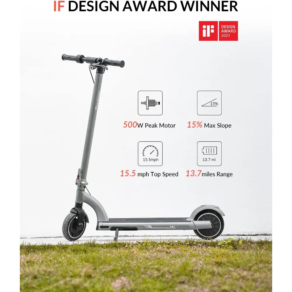 Electric Scooter - 13.7 Miles Range & 15.5 MPH, 500W Peak Motor, 8