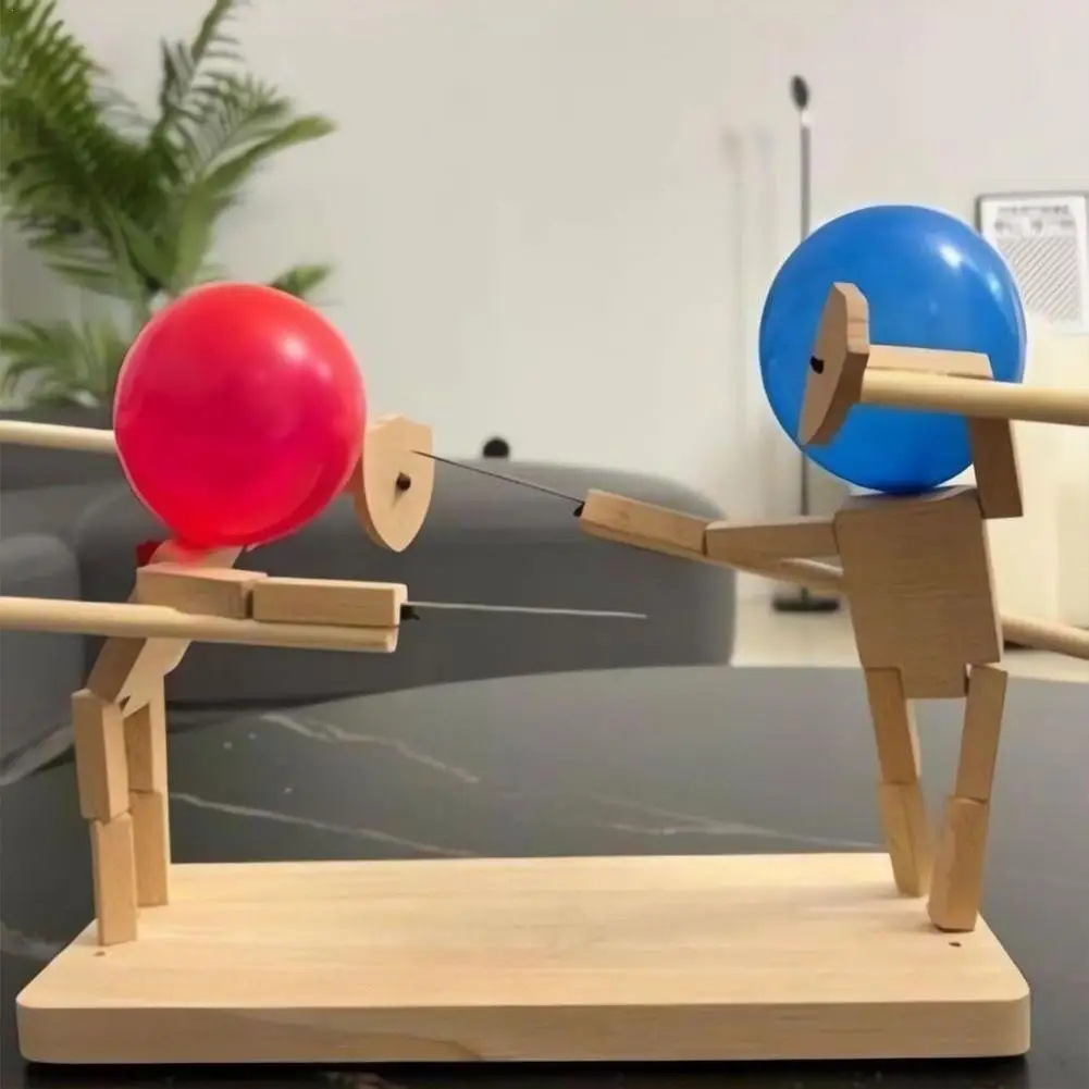 Balloon Bamboo Man Battle Wooden Fighter With Inflatable Head Fast-Paced Balloon Fight Wooden Bots Battle Game For 2 Players