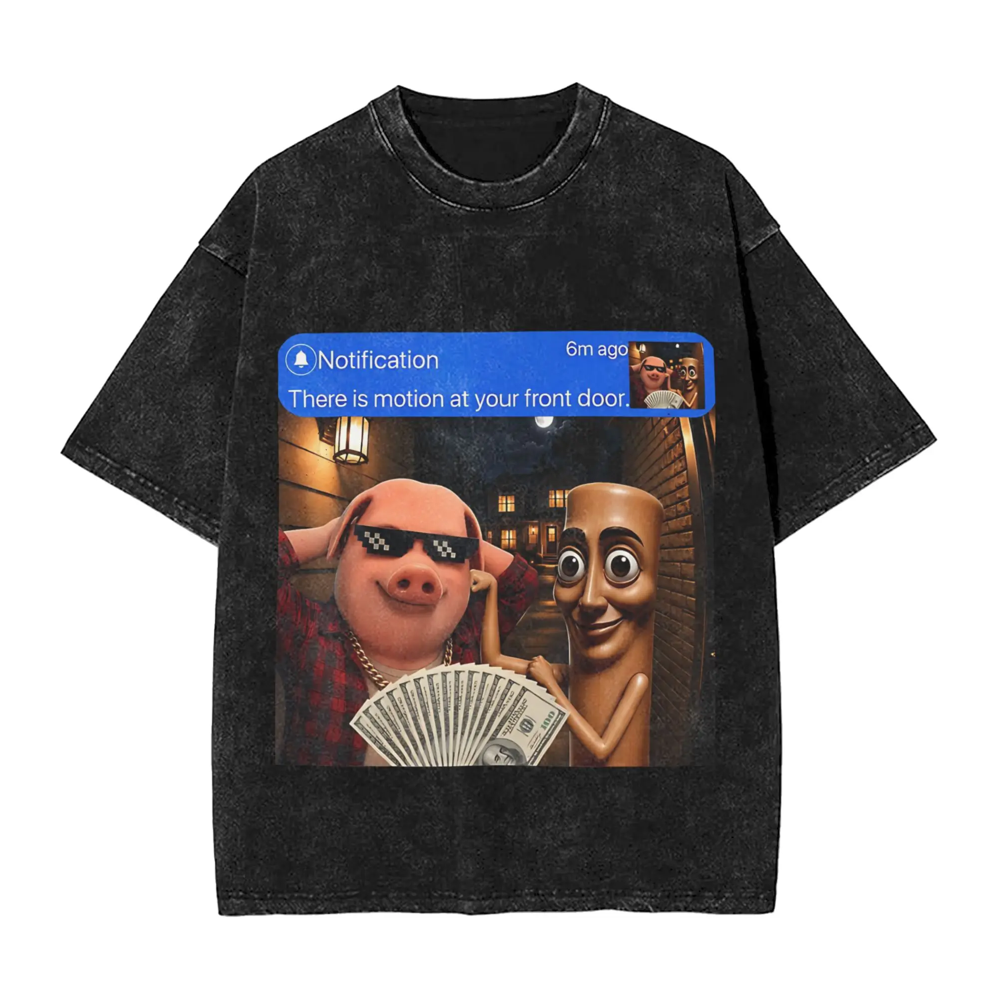 There Is Motion At Your Front Door Tung Tung Tung John Pork  T Shirts Hip Hop Washed  T-Shirt  Fashion for Men Women Streetwear