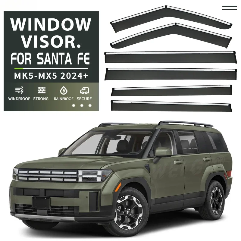 

6PCS Chrome Strips Rain Guards for HYUNDAI SANTA FE 2024- Window Visor Wind Deflectors Door Visor Vent Shades Ventvisor