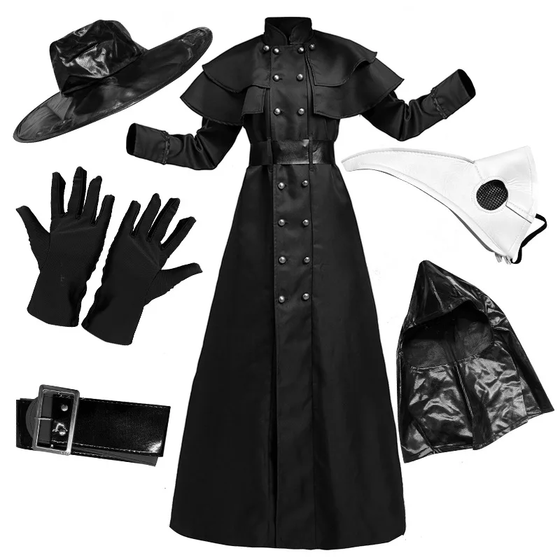 

Plague Doctor Cosplay Costume Black Dress Set Medieval Punk Birdman Masquerade Party Props for Women Halloween Carnival Costumes