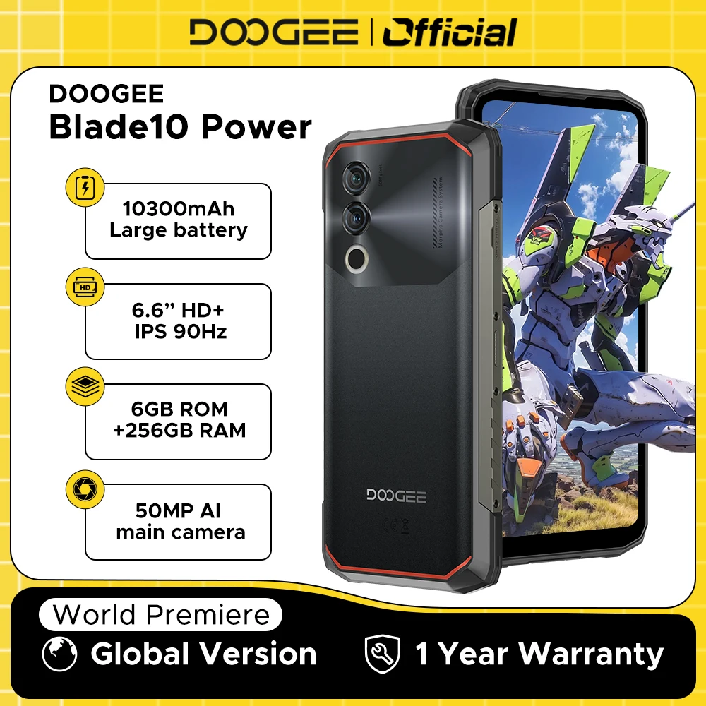 Doogee-AIメインカメラ,Android 14, 6.6インチ,90Hz HD,IPS画面,6GB 256GB, 50MP, 10300mAh,ワールドプレミアを備えた頑丈な電話