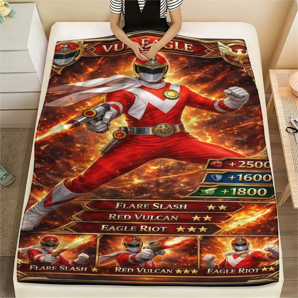 Super Sentai warme Flanelldecke, bedruckt für Bett, Sofa, Stuhl, ideal für Picknick, Reisen, Heimdekoration – HE72