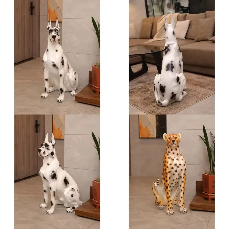 Large Resin Leopard Great Dane Imitation Dog Model Statue for Indoor Outdoor Home Decor Animal Figurines Living Room