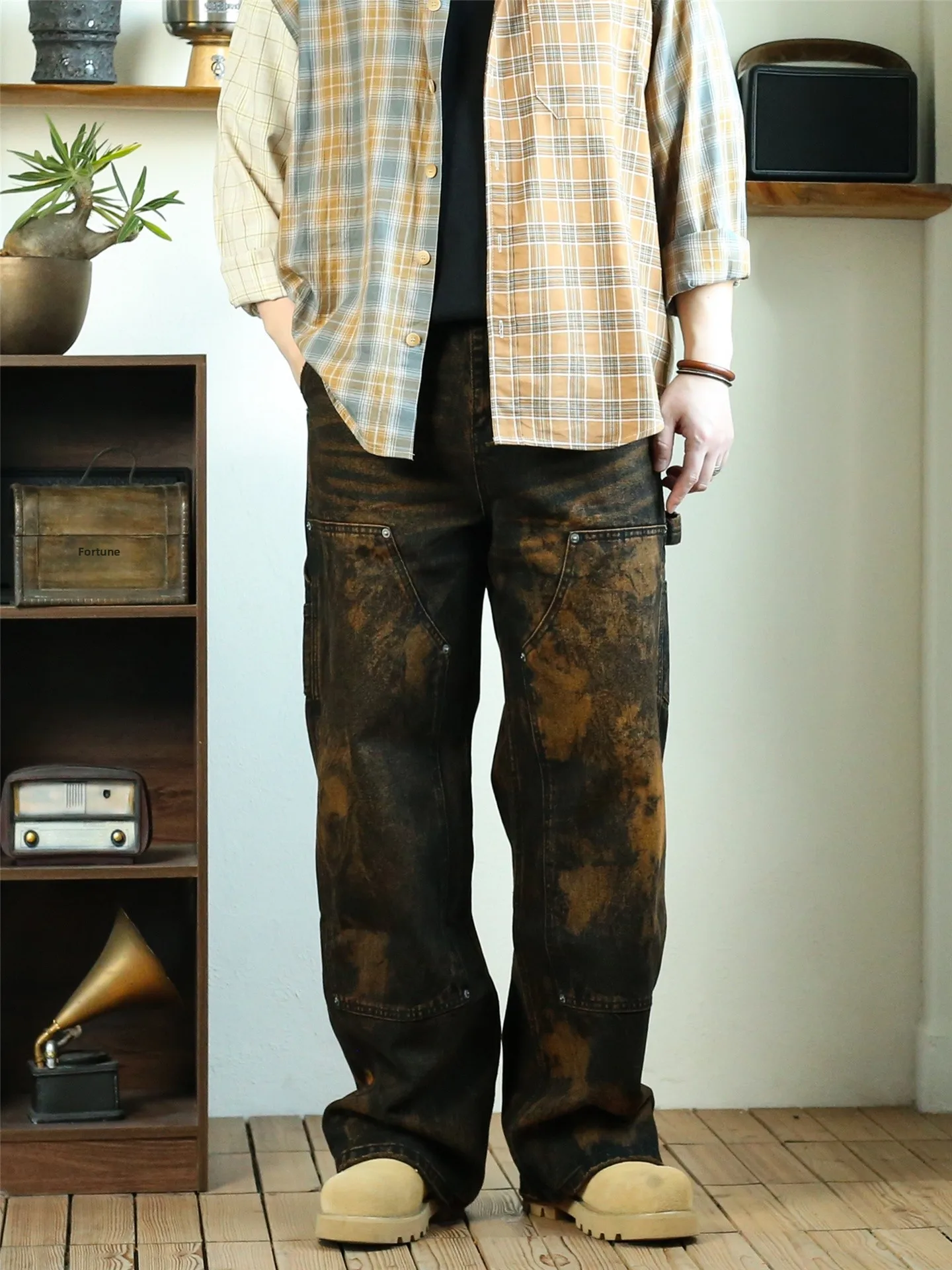 

Американские рабочие брюки High Street Brown B0: прочные, свободные, прямые, широкие, длинные джинсы для работы