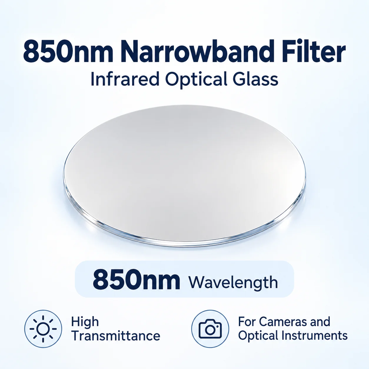 850nm Narrowband Bandpass Filter Infrared Optical Glass High Transmittance Camera Filter for Imaging and Optical Instruments