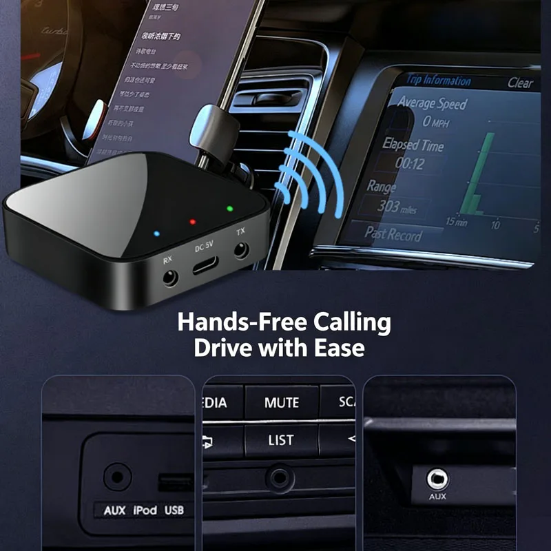 KEBIDUMEI Bluetooth 6.0 Odbiornik Audio Nadajnik 3.5mm AUX z Mikrofonem HIFI Stereo Bezprzewodowy Adapter do Głośników Samochodowych Zestaw Głośnomówiący — zdjęcie produktu 4