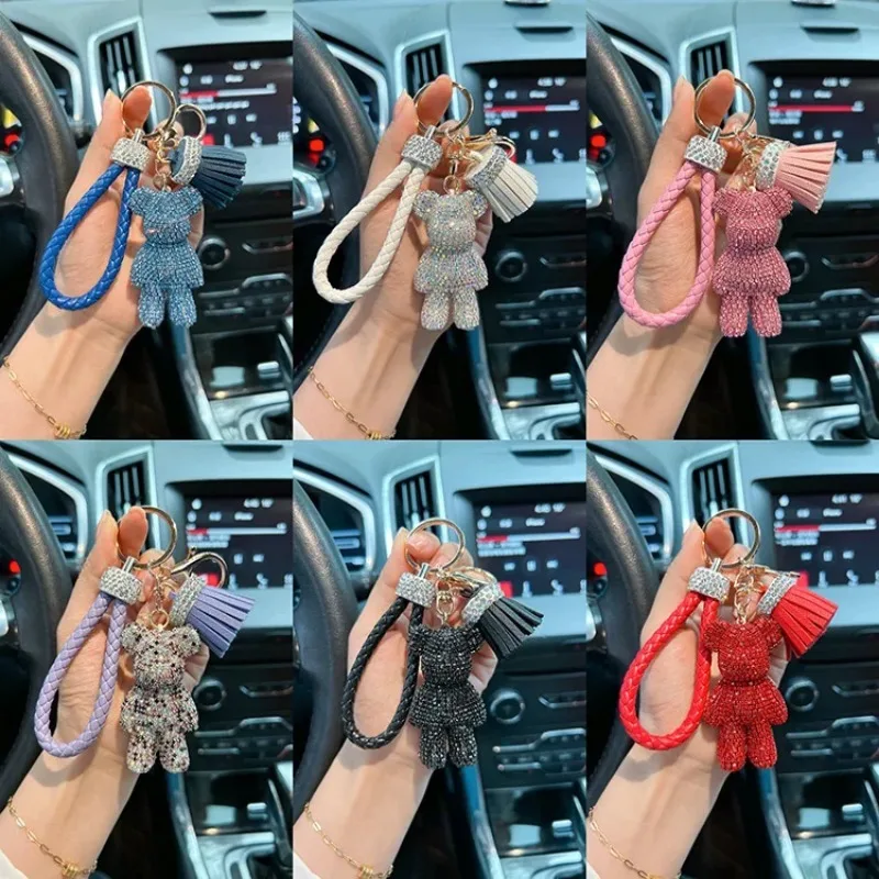 Personalized Diamond Studded small bear Key Chain cute Dynamic Rope Tassel car Key chain Exquisite Gift Pendant