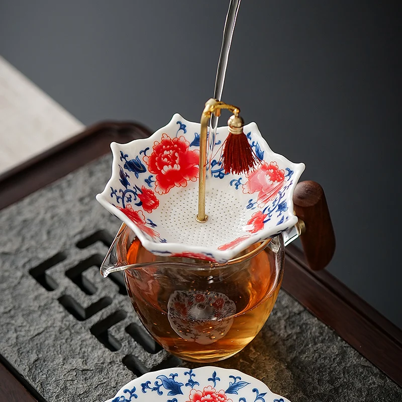 

Керамический сине-белый вращающийся зонт, ситечко для чая, фильтр-сетка, чайный столик, украшение чайного столика, аксессуары для чайной церемонии