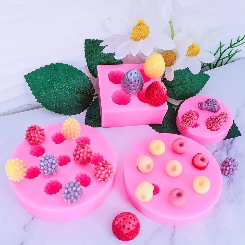 5 Pieces Craft Strawberry Fruit Shape Molds Pineapple Orange Silicone Molds Raspberry Blueberry Cake Molds for Chocolate view 2