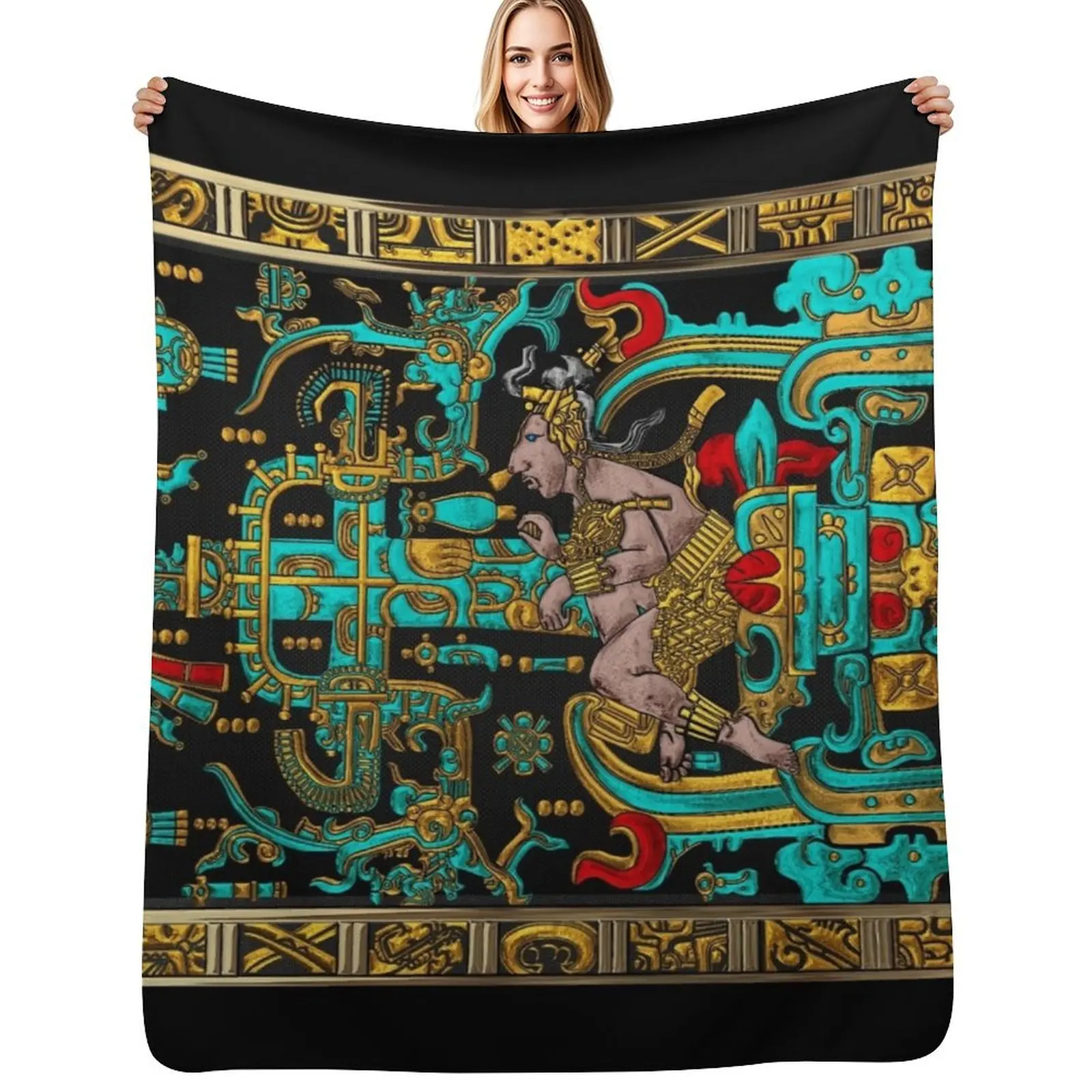 Lid of The Great Tomb of Pakal - Palenque Astronaut over Black No.2 Throw Blanket Fuzzy Plush Throw Blanket for Sofa Chair