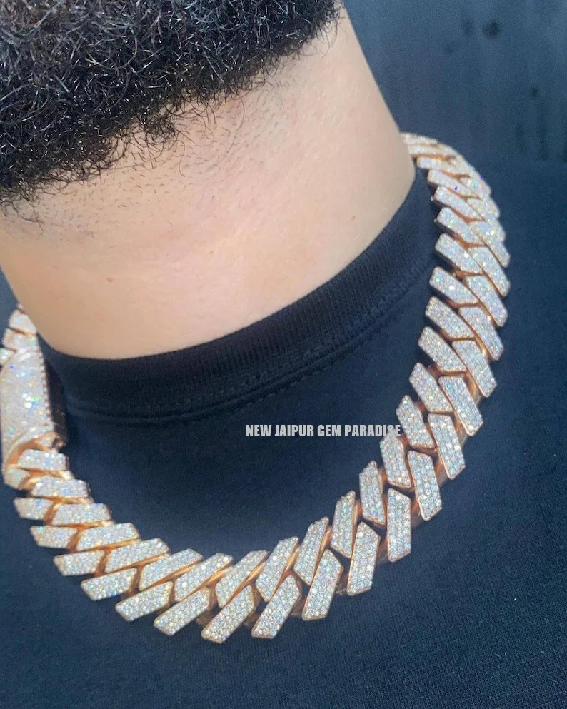 Heavy Quality | 20mm Cuban Link Chain | Vvs Quality Moissanite Diamond | 925 Sterling Silver | Rose Gold Plated | Gift for Men