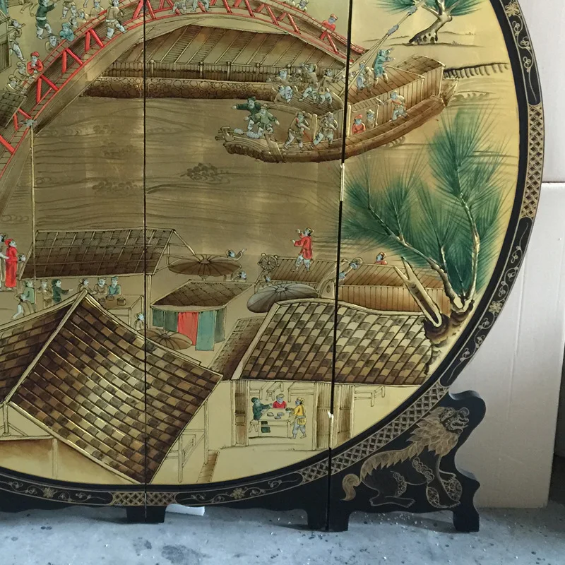 Folding screen hand-painted furniture Qingming Shanghe picture gold foil screen Chinese classical live broadcast background wall