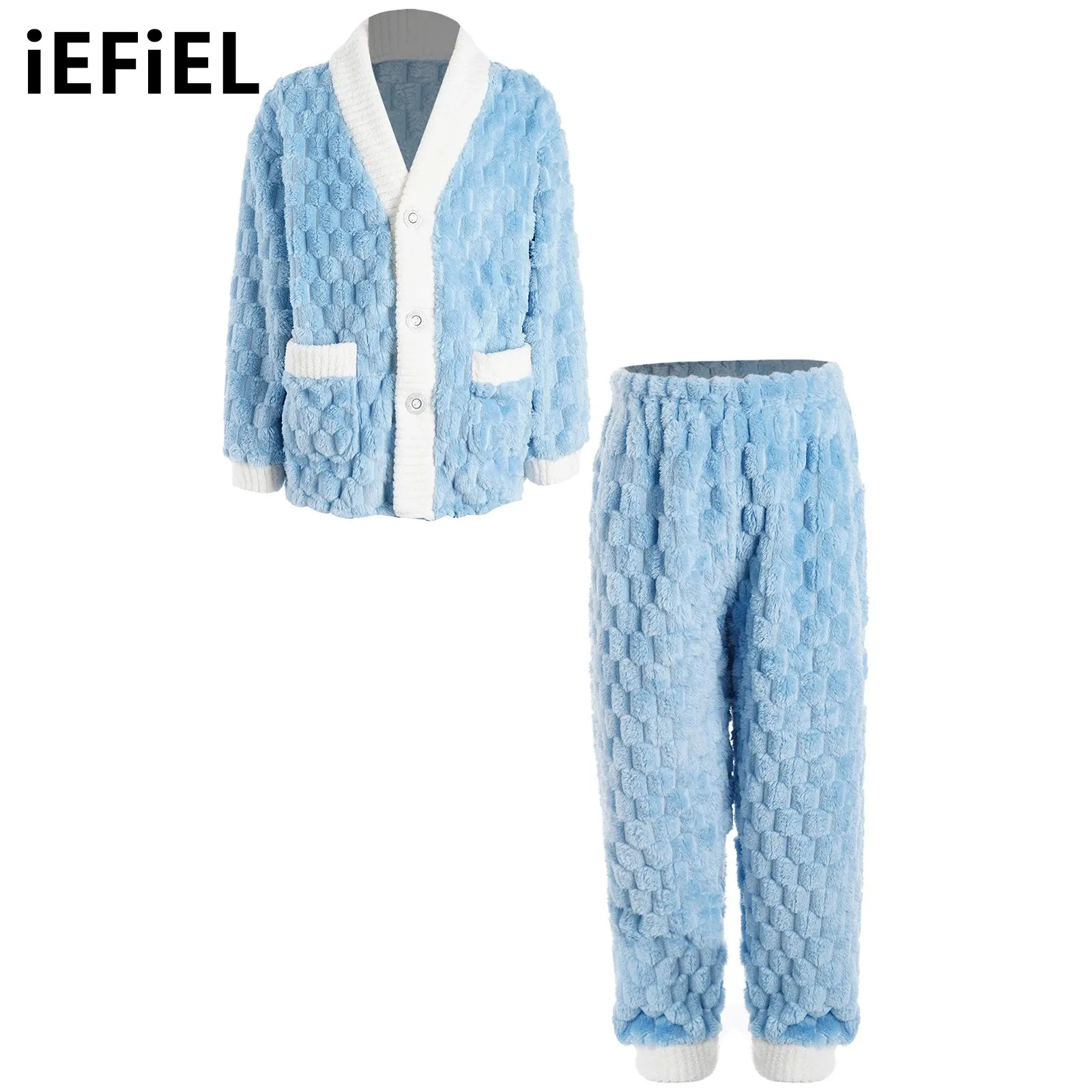 

Unisex Kids Flannel Pajama Set Girls Boys Plaid Fashion Sleepwear Homewear Loungewear Long Sleeve Button Cardigan with Pants