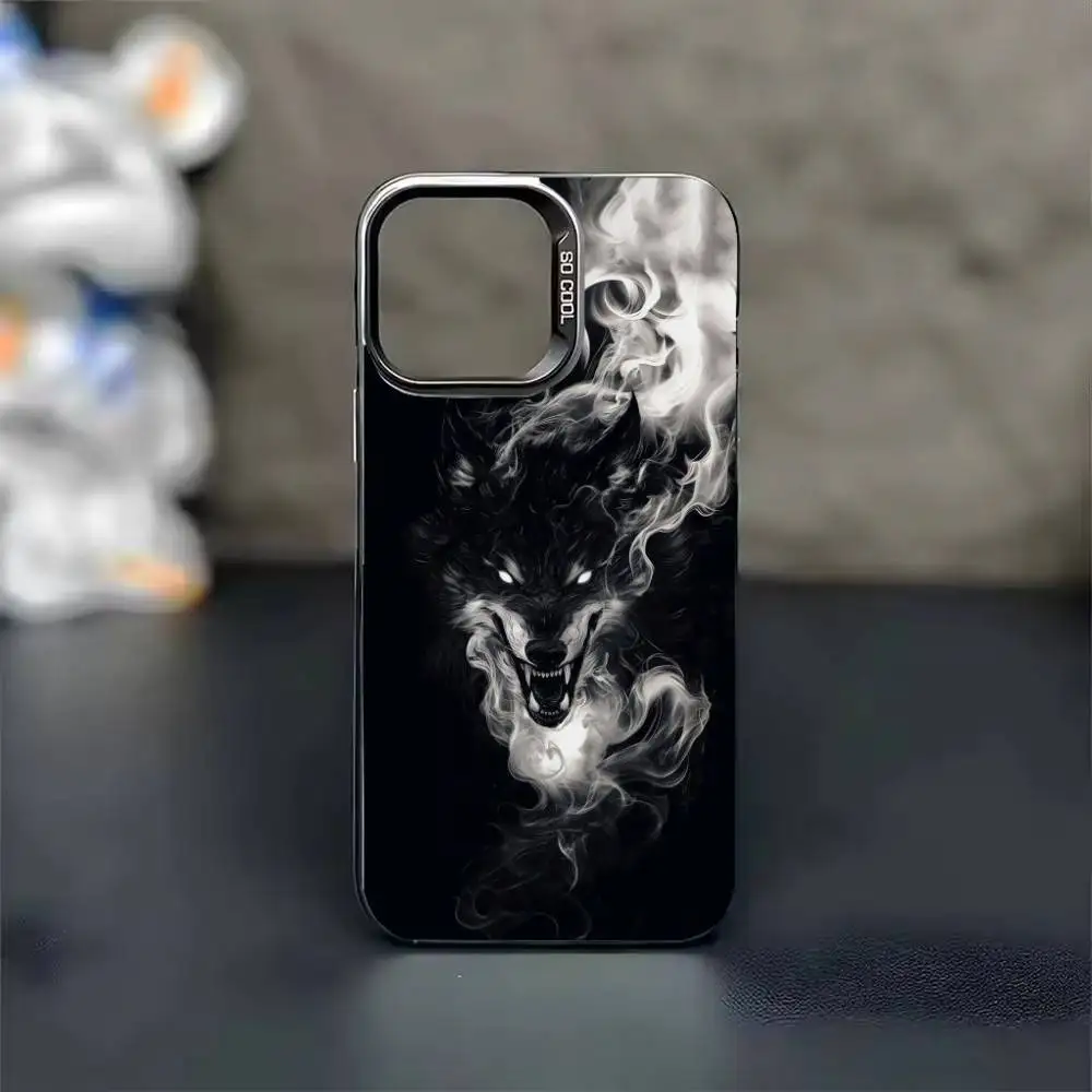Alpha S-Sigma Wolf Telefoonhoesje voor iPhone 17 16 15 14 13 12 11 Pro Max Plus Zilver Mat Zwart Cover