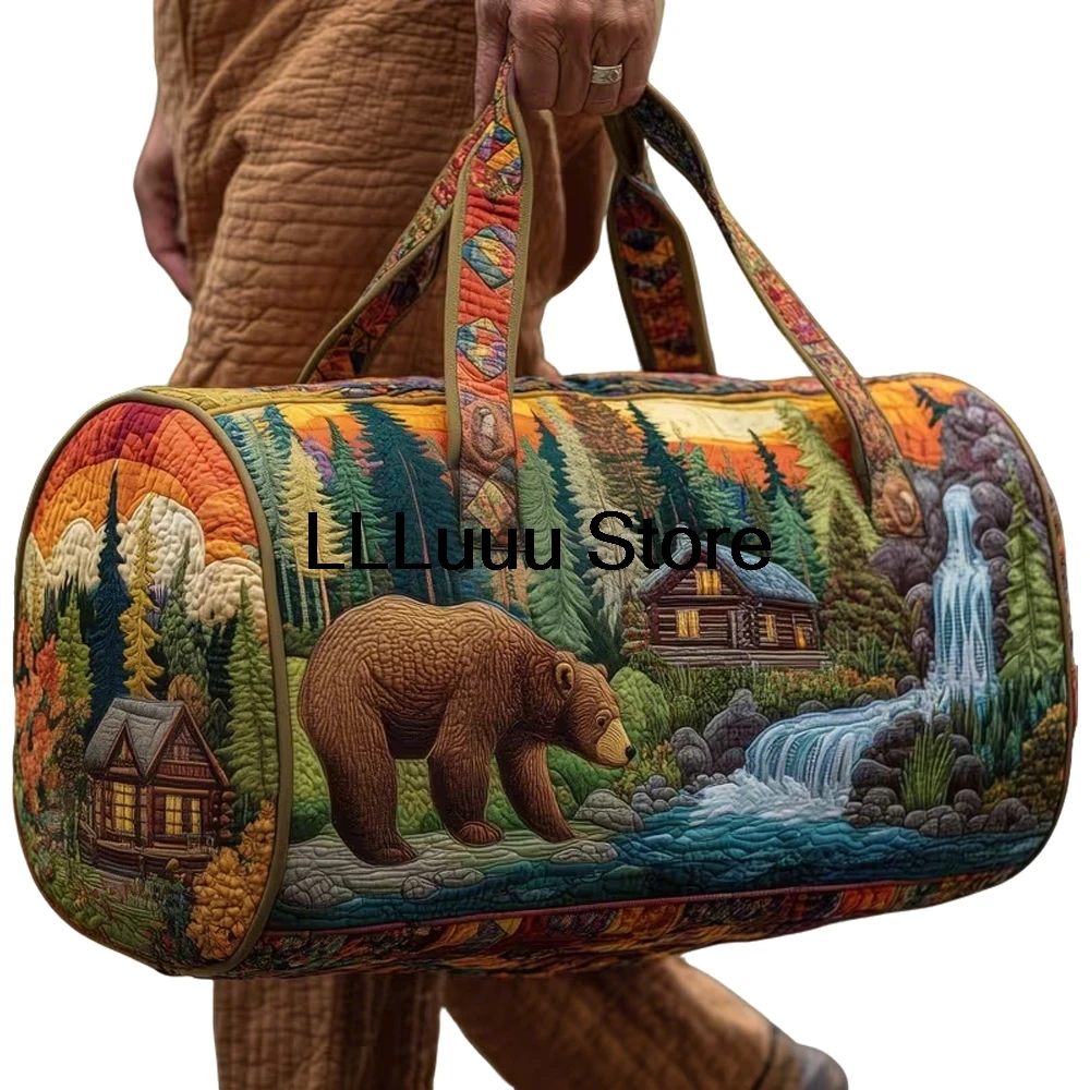 

Animal Print Patchwork Quilted Travel Tote Bag Camping Travel Bag Weekend Outdoor Bag for Men and Women