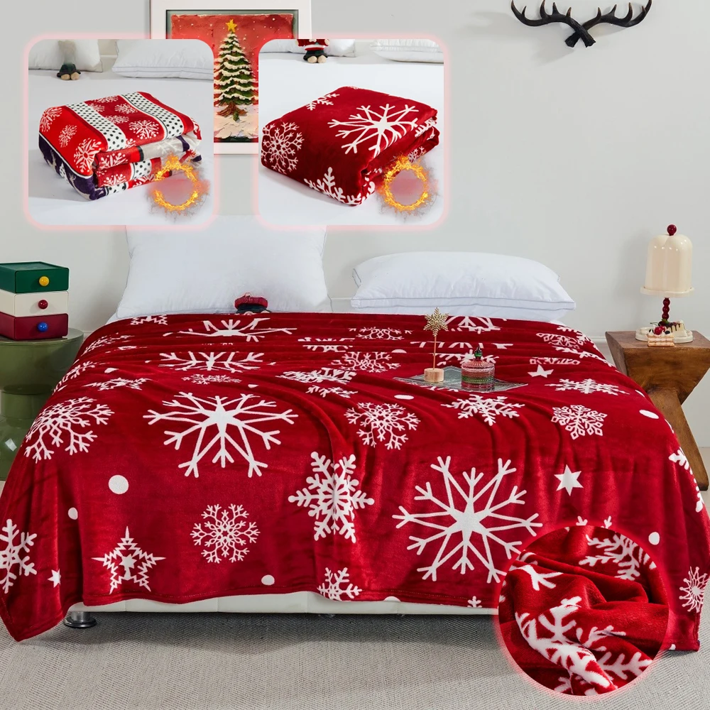 

Warm Flannel Blanket Christmas Snowflake Elk Children Adult Nap Blankets Fluffy Coral Fleece Bed Covers for Sofa Office Travel