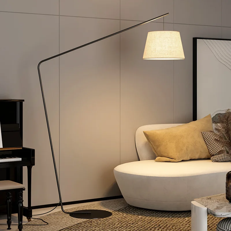 Light luxury minimalist Nordic floor lamp, hotel living room bedroom personalized simple fabric modern led vertical fishing lamp