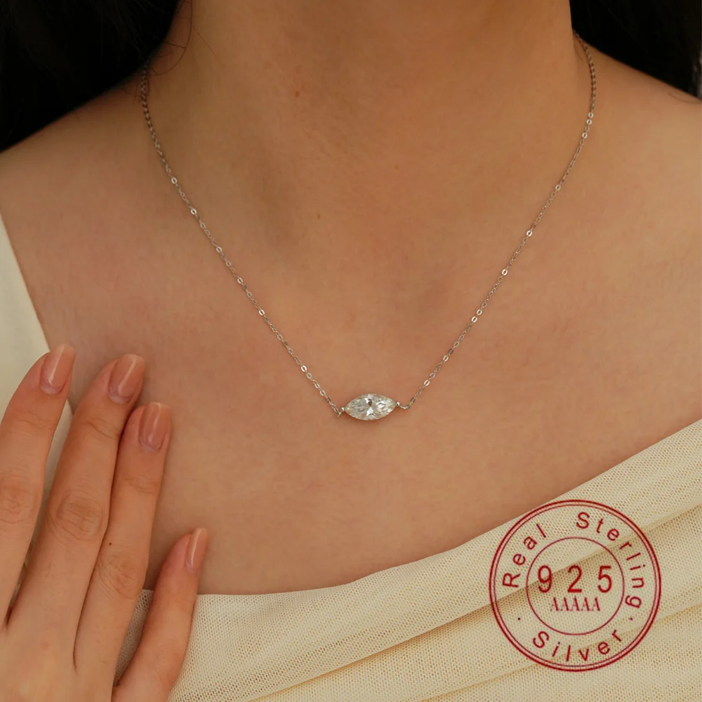 925 Sterling Silver Marquise Cut Moissanite Pendant Necklace For Women Dainty Solitaire Choker Wedding Jewelry Gift