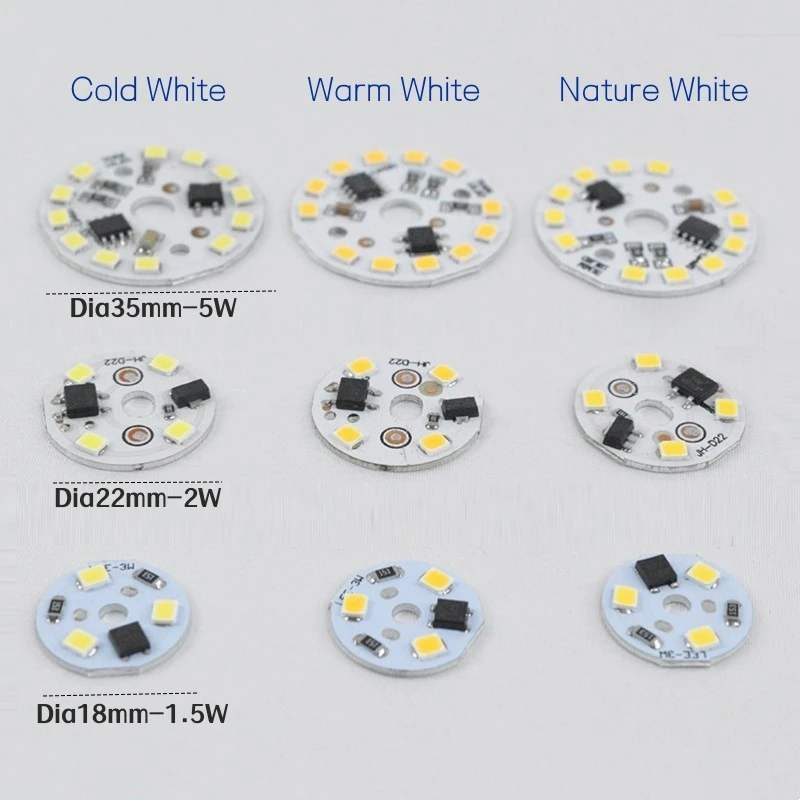 10pcs AC220V LED Downlight Chip SMD2835 Round Circuit Board Panel Driver-Free Module Ceiling Chandelier Spotlight Bulb Fittings