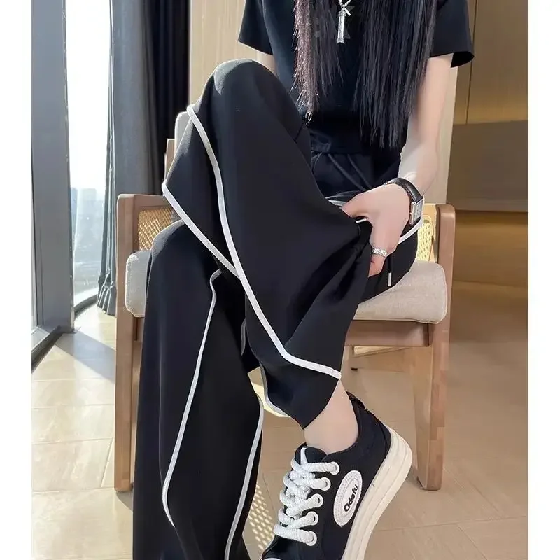 Quick-drying Breathable Ice Silk Wide-leg Women 2025 Summer Thin New Straight-drum Casual Loose White Sports Pants