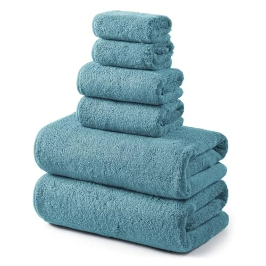 Bathroom use: terry cotton, teal blue, highly absorbent and thick 6-piece towel set 2 bath towels, 2 hand towels, 2 washcloths