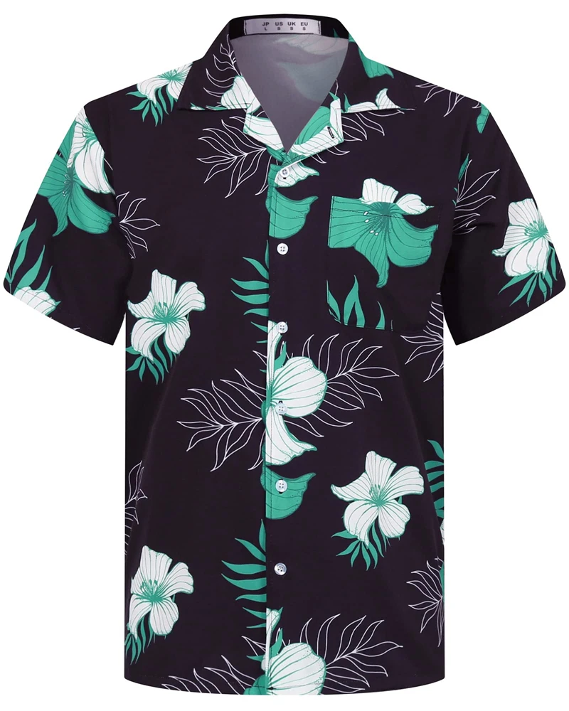 Camisa havaiana masculina de botão manga curta, estampada em coqueiro, camisa aloha, camisa casual de praia, plus size, moda verão, 6XL