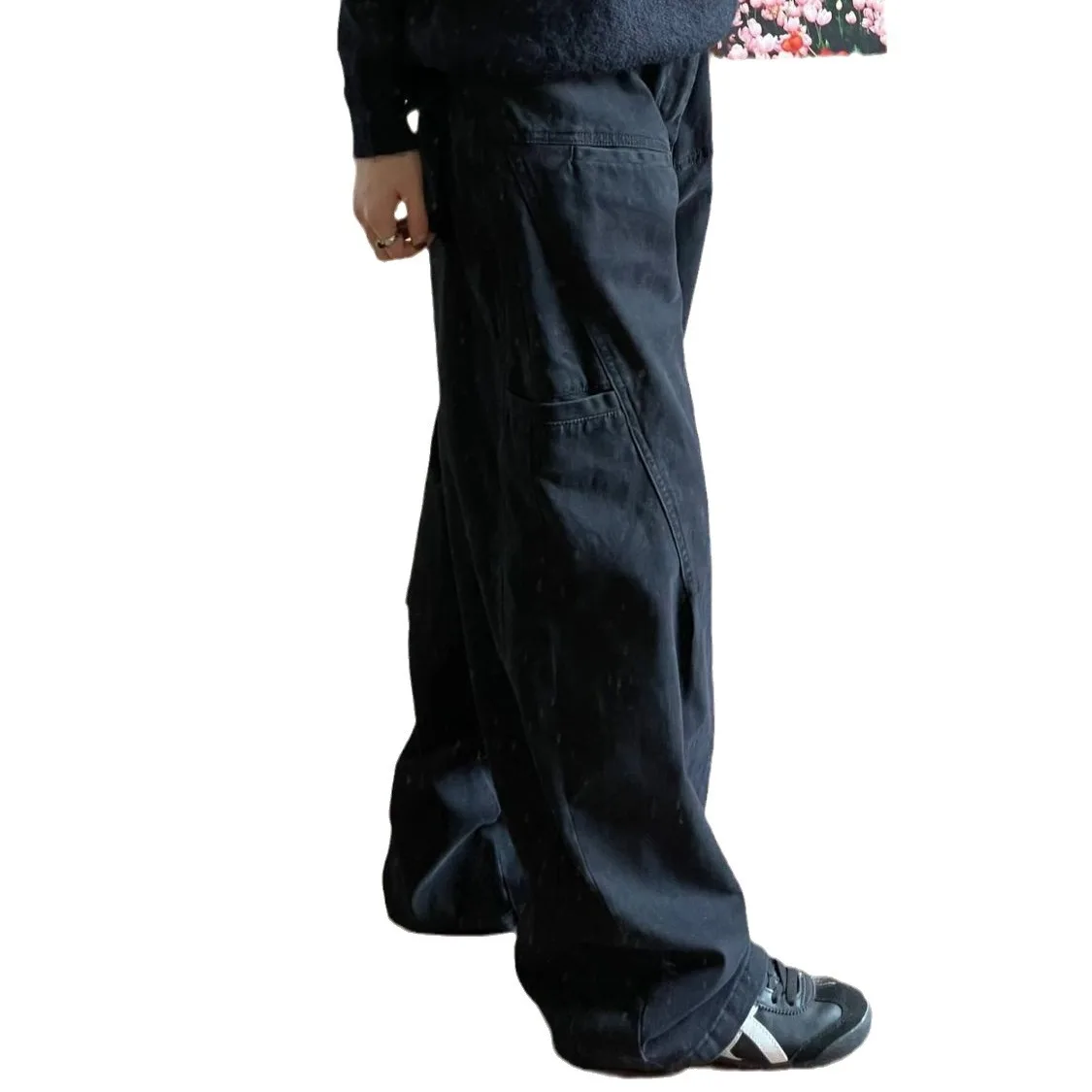 QWEEK Y2k Vintage Cargo Pants Women Gothic Black High Waist Streetwear Straight Wide Jeans Casual Oversize Patchwork Trousers