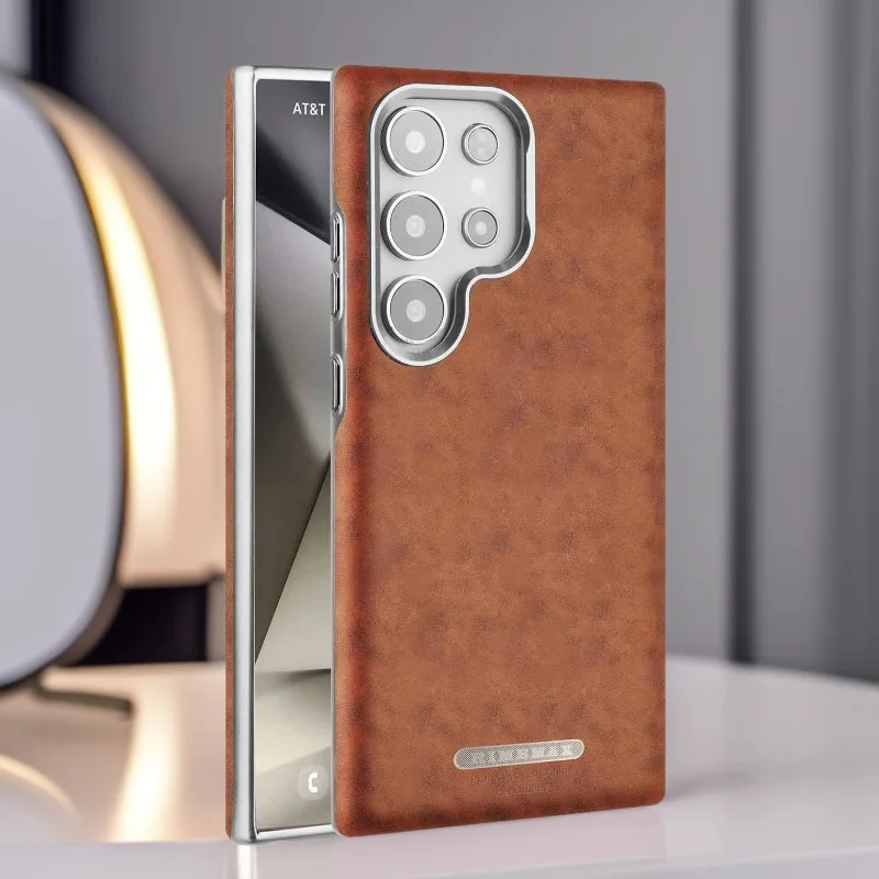 

Магнитный чехол для телефона с текстурой кожи для Samsung Galaxy S25 S24 S23 Ultra Plus, противоударный матовый чехол с беспроводной зарядкой