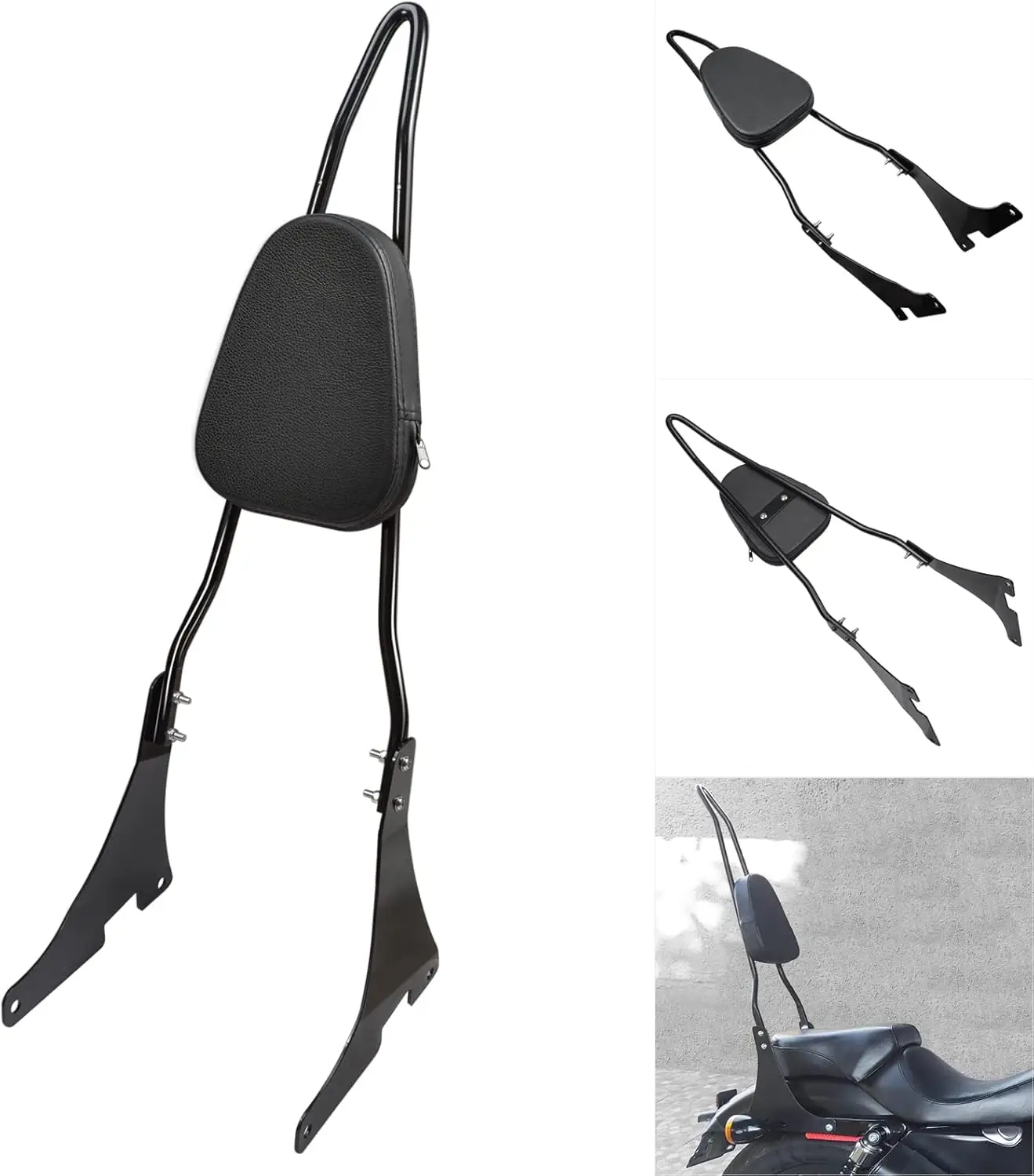

Gloss Black Detachable Sissy Bar Passenger Backrest Pad Compatible 2004-2024 fit for Harley Davidson Sportster XL 1200 883 Super