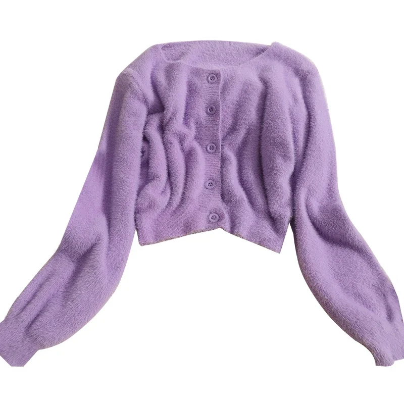 Soft mohair sweater jacket womens cardigans autumn new style solid color short Korean cardigan jacket women Sweater coats