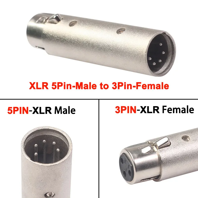 3 دبوس XLR إلى 5 دبوس DMX أنثى معدنية محول محول الصوت ل المرحلة كابل إضاءة محول ميكروفون موصل الصوت