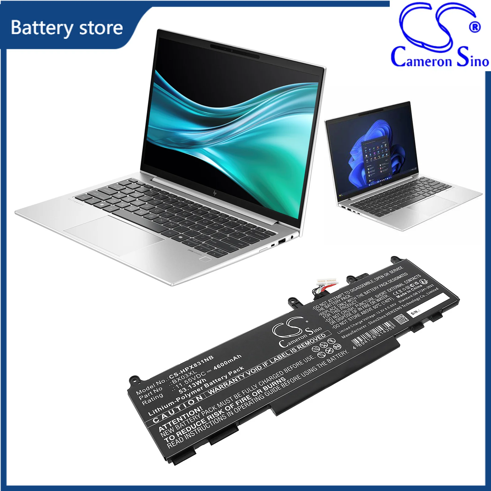 Replacement 11.55V 4600mAh Battery BX03XL BX03056XL HSTNN-AB1D for HP EliteBook 830 G11 845 G11 ZBook Firefly 14 G11