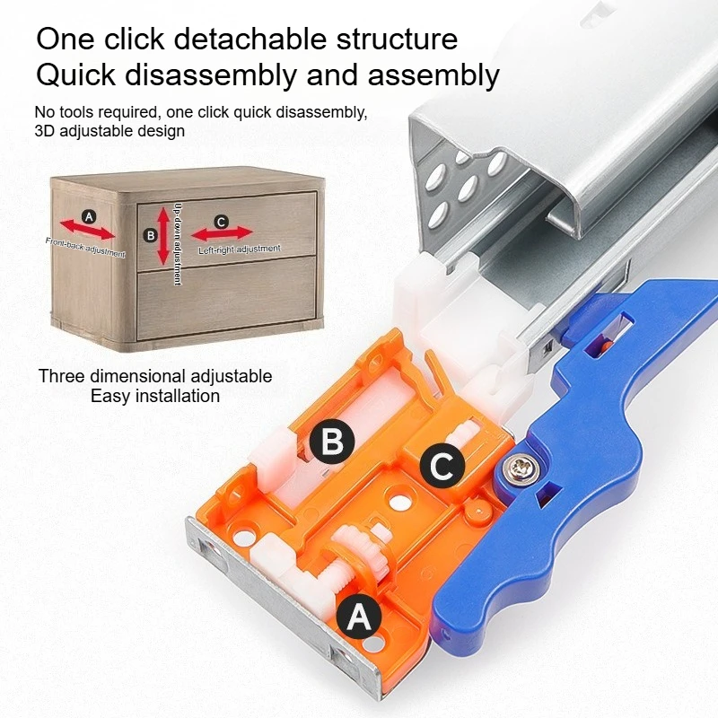 Three-section Bottom Drawer Slide Hidden Rebound Buffer Slide Cabinet Without Handle Load-bearing Damping Silent Guide Rail