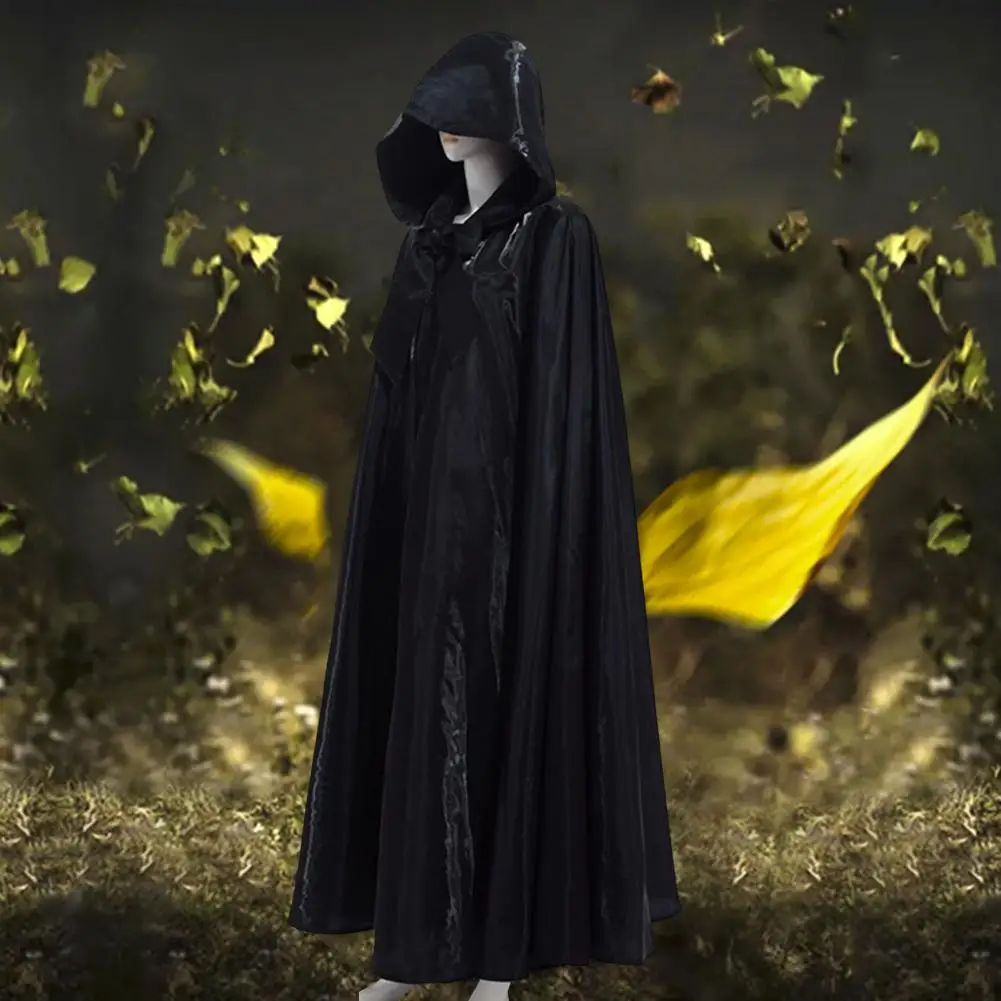 Halloween Cape with Hat Super Soft Solid Color Fine Texture Hooded Cosplay Cloak Halloween Witch Outfit Photography Prop