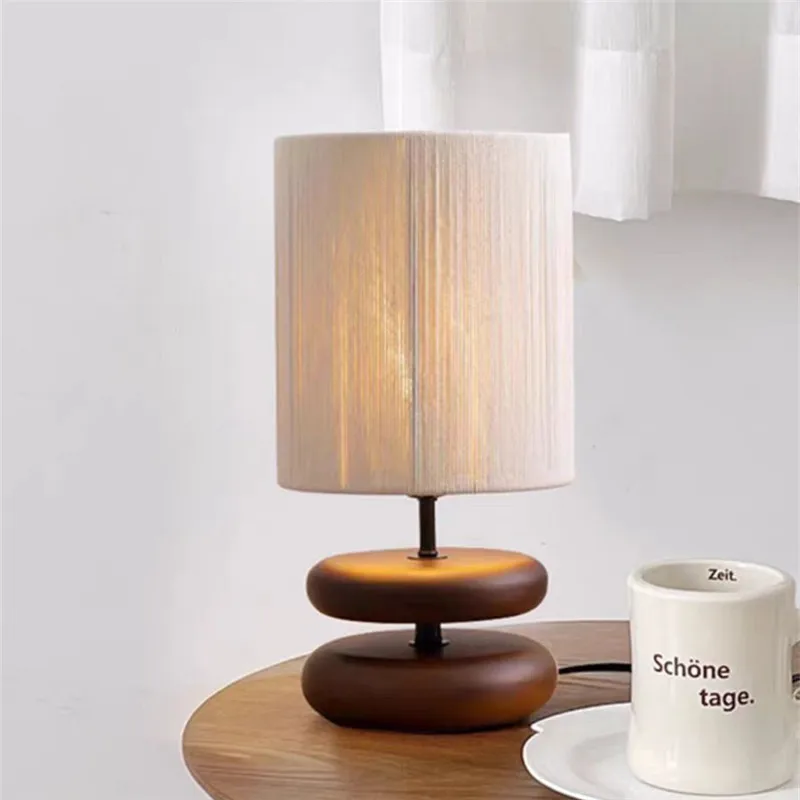 Imagem -02 - Madeira Maciça Japonesa Luz Ambiente Hemp Rope Bed Side Table Lamp Lâmpada da Noite para o Quarto Estudo Designer Sala de Estar