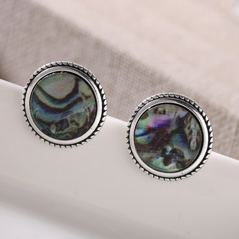 Vintage Temperament Abalone Shell Design Silvery Stud Earrings for Women Elegant Chic Banquet Festival Daily Jewelry Accessories